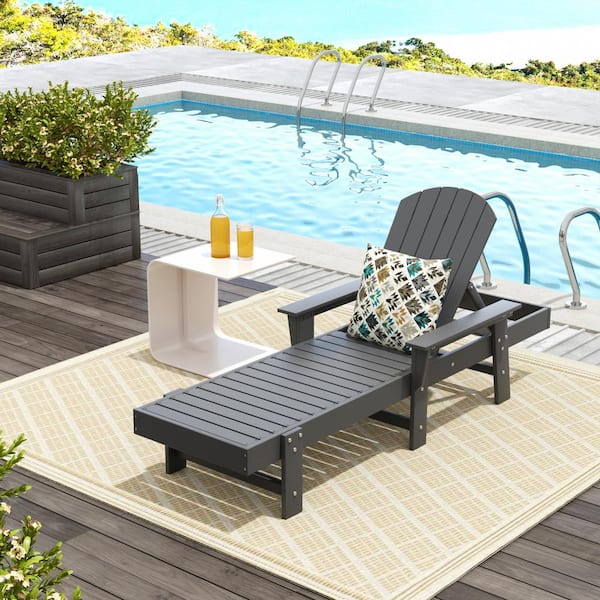 Altura Gray HDPE Plastic Outdoor Adjustable Backrest Adirondack Chaise Lounger With Armrest