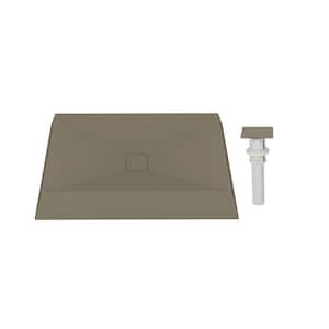 Concrete Rectangular Bathroom Vessel Sink Art Basin in Taupe Clay with X-Diversion Line and The Same Color Drainer