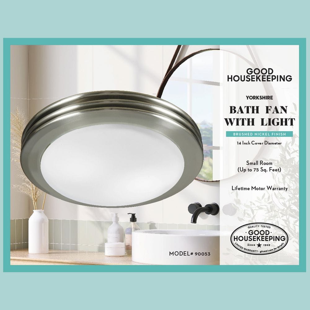 Brushed Nickel Frosted Glass Bathroom Exhaust Fan with Light