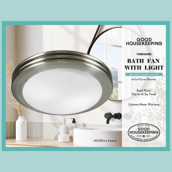 Yorkshire Decorative 80 CFM Bathroom Ventilation Exhaust Fan with Lighting in Brushed Nickel