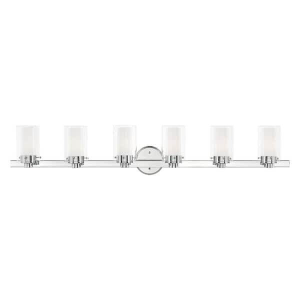 AVIANCE LIGHTING Baxter 47.5 in. 6-Light Polished Chrome Vanity Light with Clear Outer Glass and Opal Inner Glass