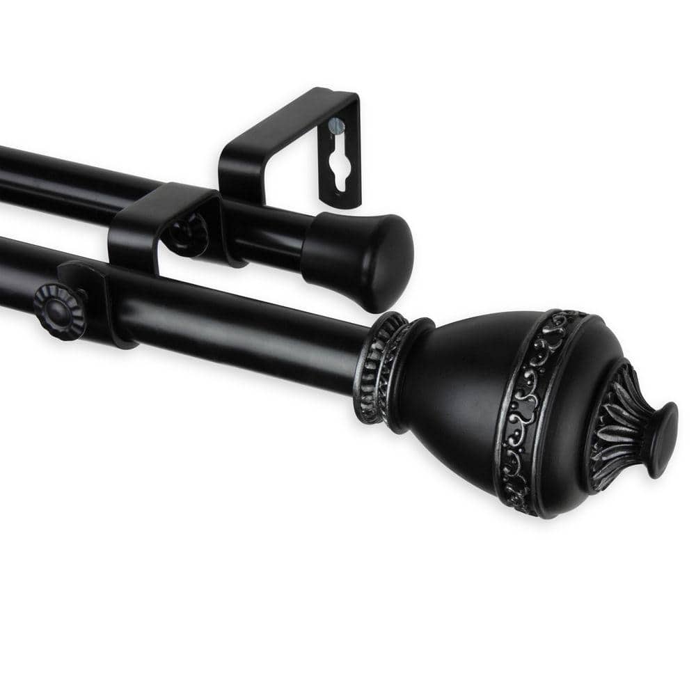 Rod Desyne 28 in. 48 in. Telescoping Double Curtain Rod Kit in Black