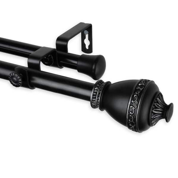 Rod Desyne 66 in. - 120 in. Telescoping Double Curtain Rod Kit in Black with Amelie Finial