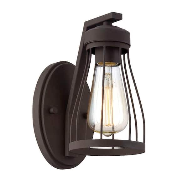 Designers Fountain Brooklyn 4.5 in. 1-Light Bronze Rustic Wall Sconce with Metal Cage Shade