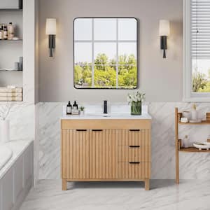 Palos 42 in. W x 22 in. D x 33.9 in. H Single Sink Bath Vanity in Fir Wood Brown with White GRain Stone Top