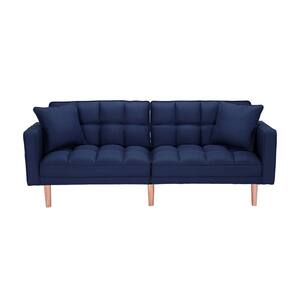 75 in. L Navy Tufted Split-Back Futon Couch Convertible Sleeper Sofa with 2- Pillows