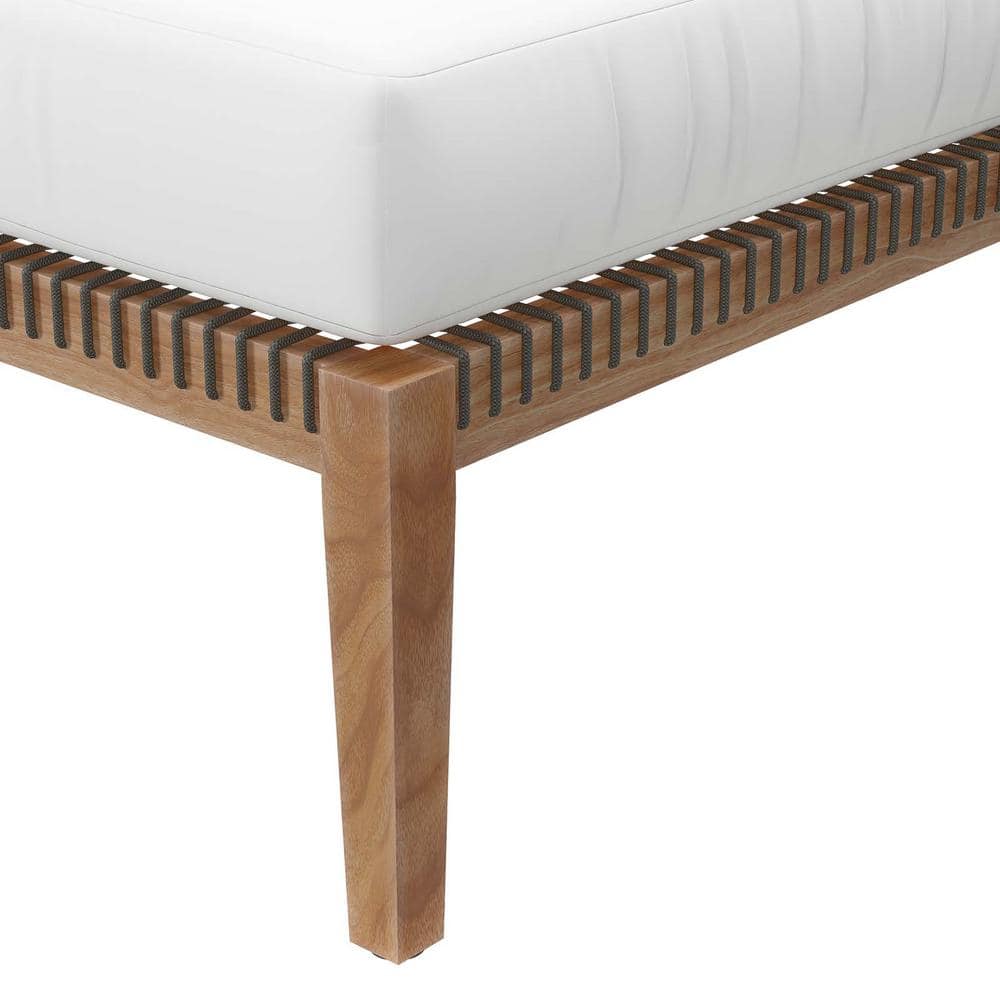 Clearwater Grade A Teak Wood Outdoor Ottoman with Gray White Cushion