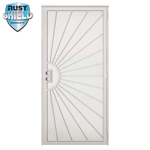 Unique Home Designs 36 in. x 80 in. Solana Rust Shield Navajo White Surface Mount Outswing Steel Security Door with Perforated Metal Screen