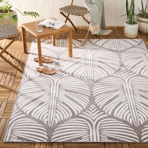 Lanai Palm Leaves Dark Grey/Ivory 5 ft. x 7 ft. Indoor Outdoor Area Rug