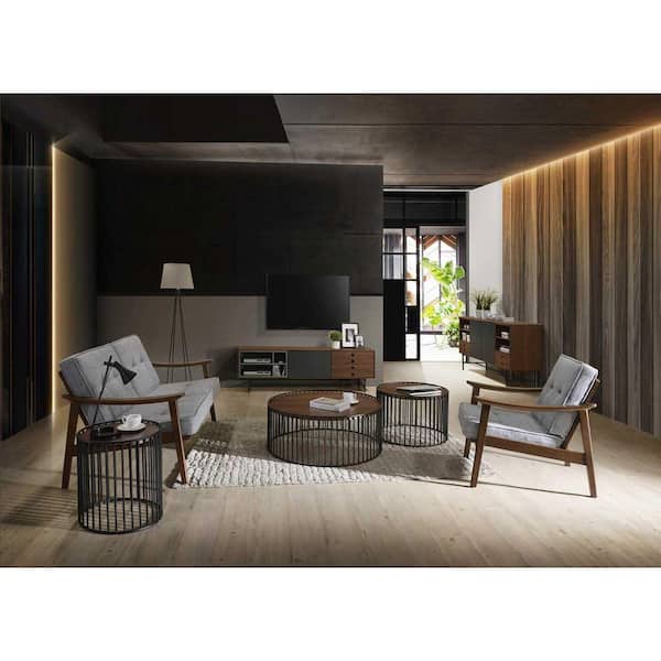Bronson Modern 19 in. Walnut Round Wood End Table