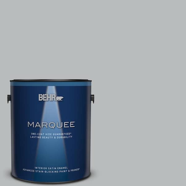 BEHR MARQUEE 1 gal. #PPU18-05 French Silver One-Coat Hide Satin Enamel Interior Paint & Primer