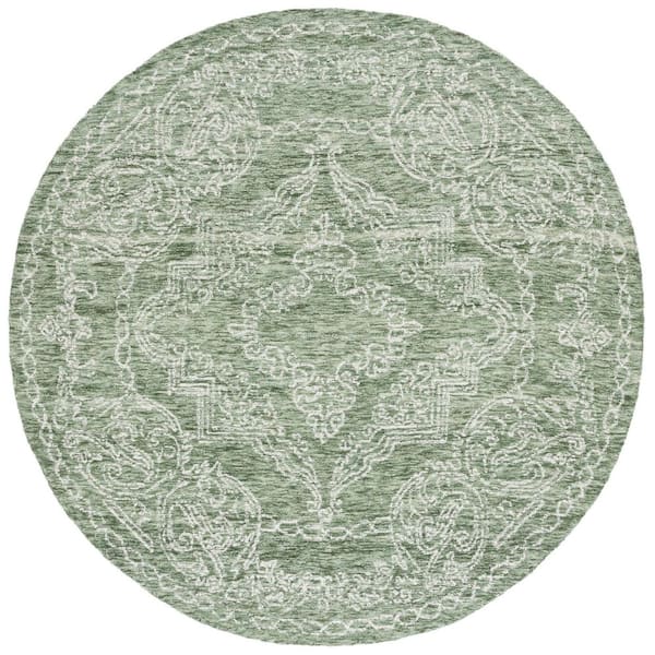 Metro 6 ft. x 6 ft. Round Green/Ivory Medallion Distressed Area Rug