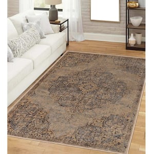 Maeve Ivory/Grey 2 ft. x 3 ft. Traditional Distressed Medallion Indoor Area Rug