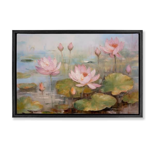Stupell Industries Water Lilies in Spring by LSR Design Studio Black Floater Frame Nature Graphic Art Print 17 in. x 25 in.