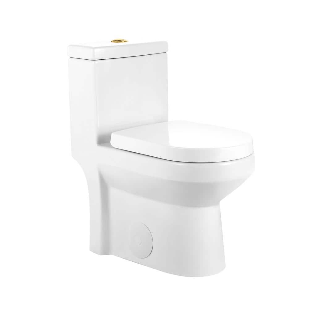 Liberty White and Gold Compact Dual Flush Toilet with Skirted Design