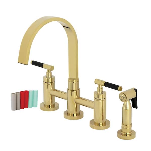 Kaiser 2-Handle Bridge Kitchen Faucet in Polished Brass