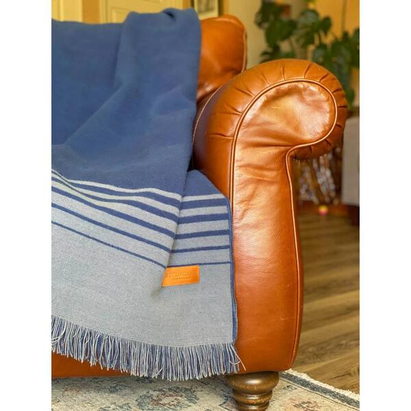 HomeRoots Charlie Blue and Gray Striped Acrylic Throw Blanket