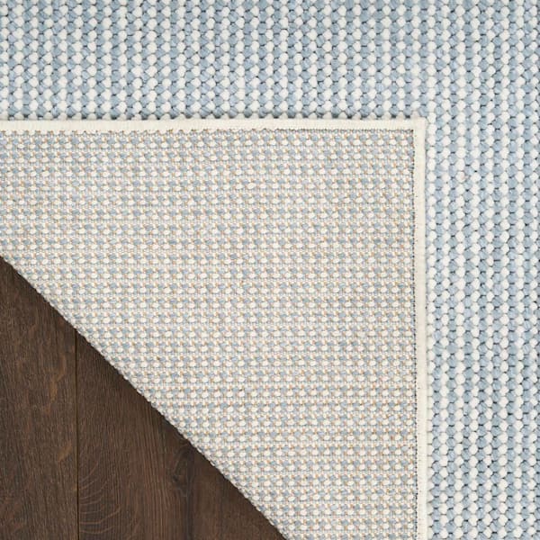 Textured Home Ivory Blue 2 ft. x 8 ft. All-over design Contemporary Runner Area Rug