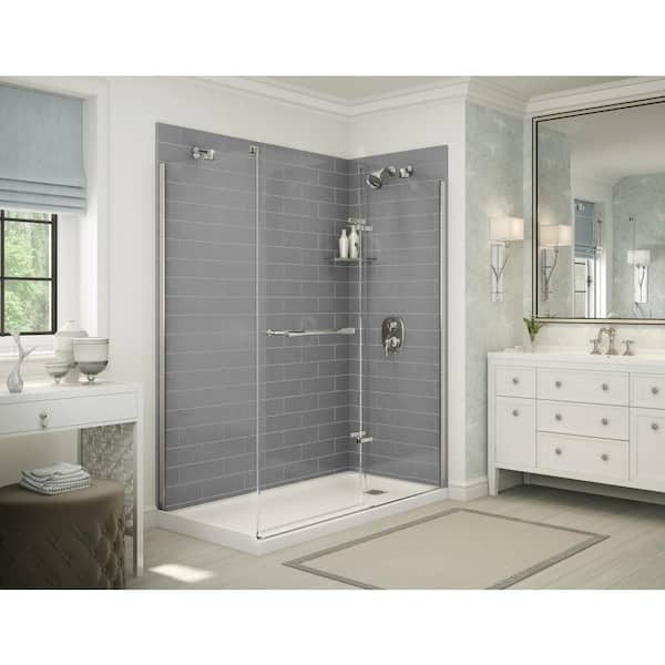 MAAX Utile Metro 32 in. x 60 in. x 83.5 in. Corner Shower Stall in Ash Grey with Right Drain Base in White