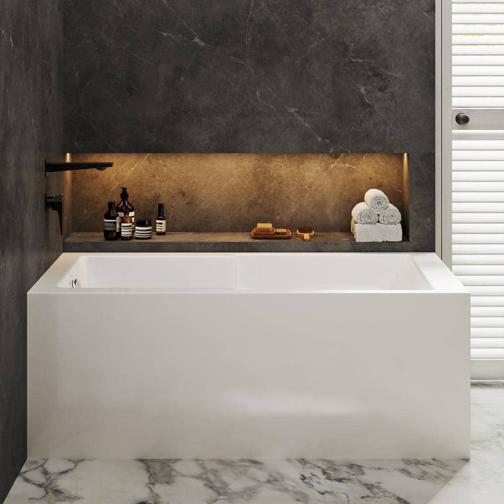 Claire 60" White Acrylic Alcove Bathtub with Corner Apron