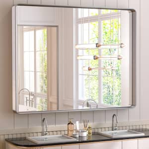 42 in. W x 36 in. H Rectangular Aluminum Framed Wall Mount Bathroom Vanity Mirror in Silver