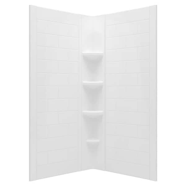 Passage 60 in. x 72 in. 2-Piece Glue-Up Alcove Shower Wall with Corner  Shelf in White Subway Tile