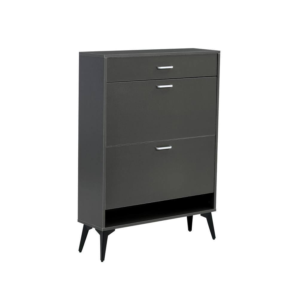 43 in. H x 9 in. W x 31 in. D Black MDF Shoe Storage Cabinet with Flip Drawers