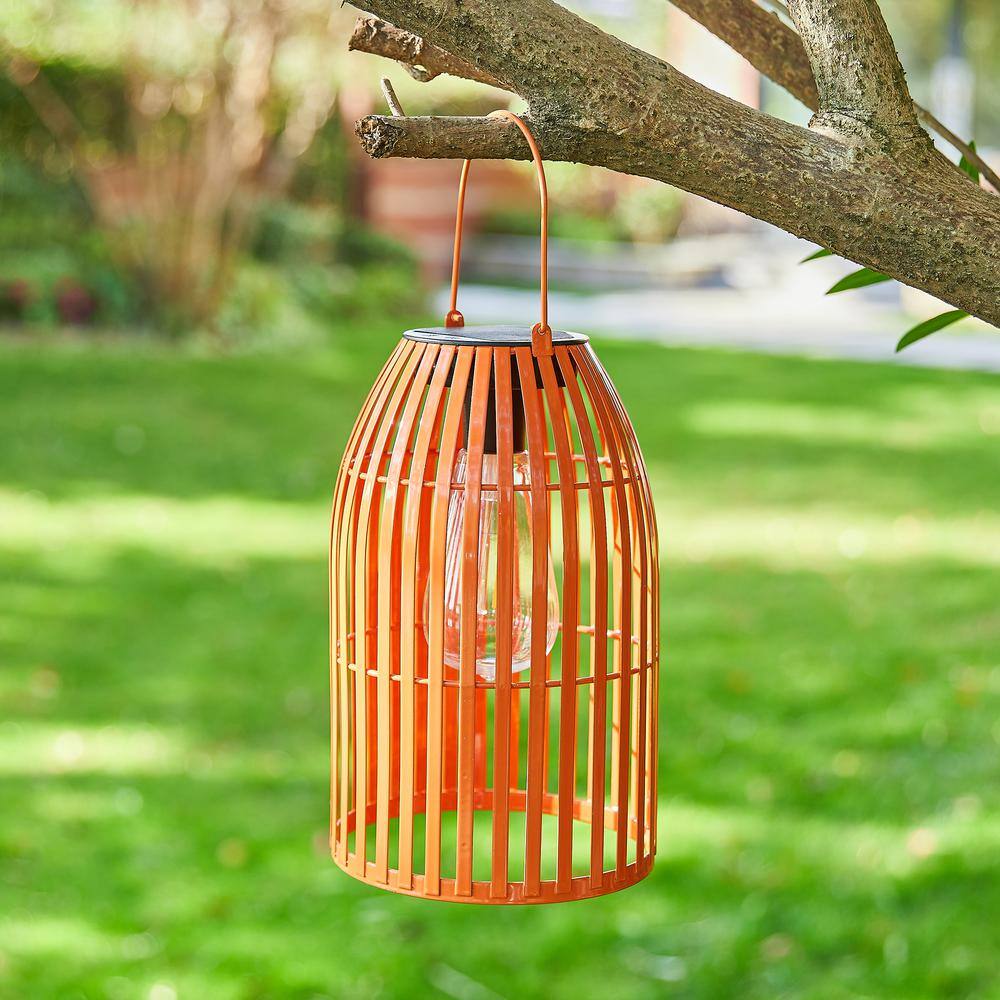 9.75" Orange Metal Woven Solar Powered Outdoor Lantern