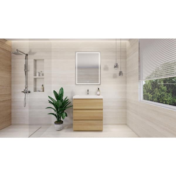 Angeles 30 in. W Bath Vanity in White Oak with Reinforced Acrylic Vanity Top in White with White Basin