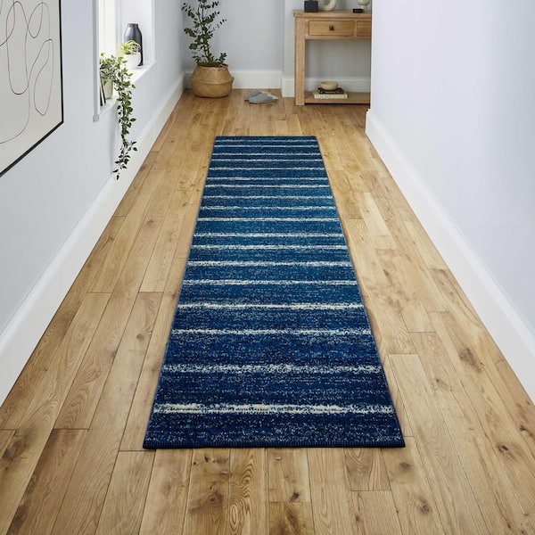 JONATHAN Y Williamsburg Minimalist Stripe Navy/Cream 2 ft. x 8 ft. Runner Rug