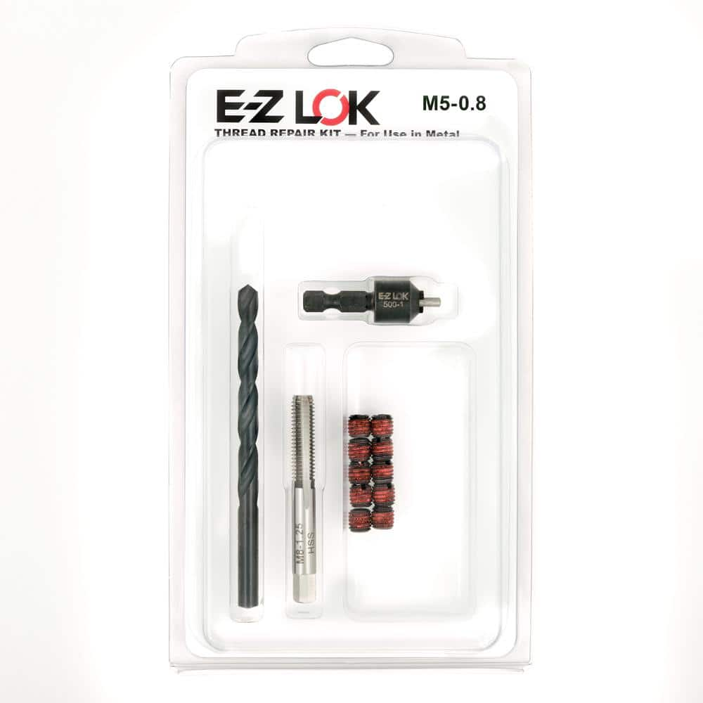 E-Z LOK Repair Kit for Threads in Metal - M5-0.8 - 10 Self-Locking Steel Inserts with Drill, Tap and Install Tool