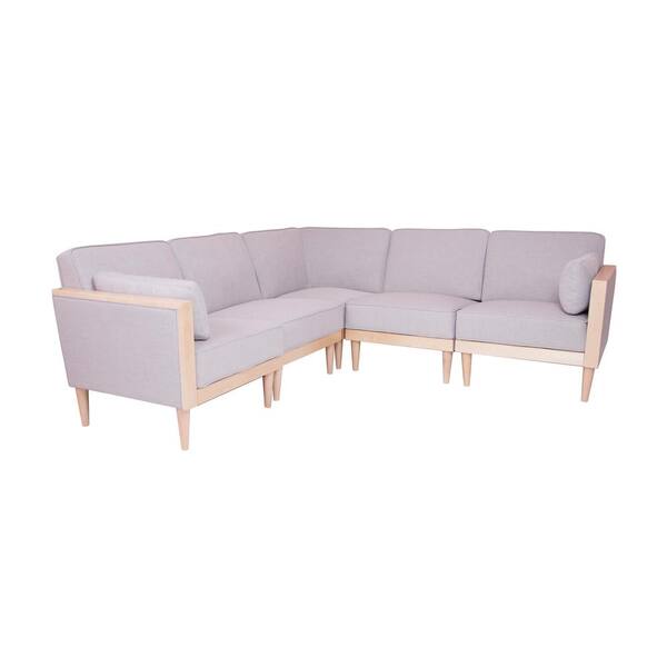 Noble House Pembroke Contemporary 5-Piece Light Gray Fabric Sectional Sofa Set