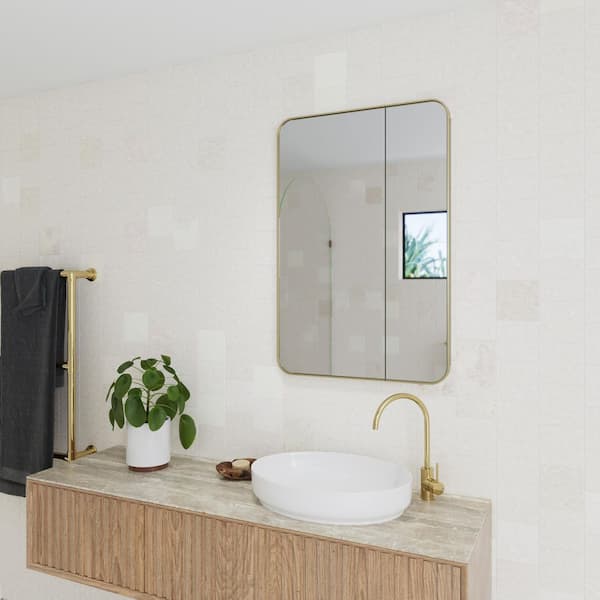 Calla 24 in. W x 36 in. H x 5 in. D Satin Brass Recessed Medicine Cabinet with Mirror