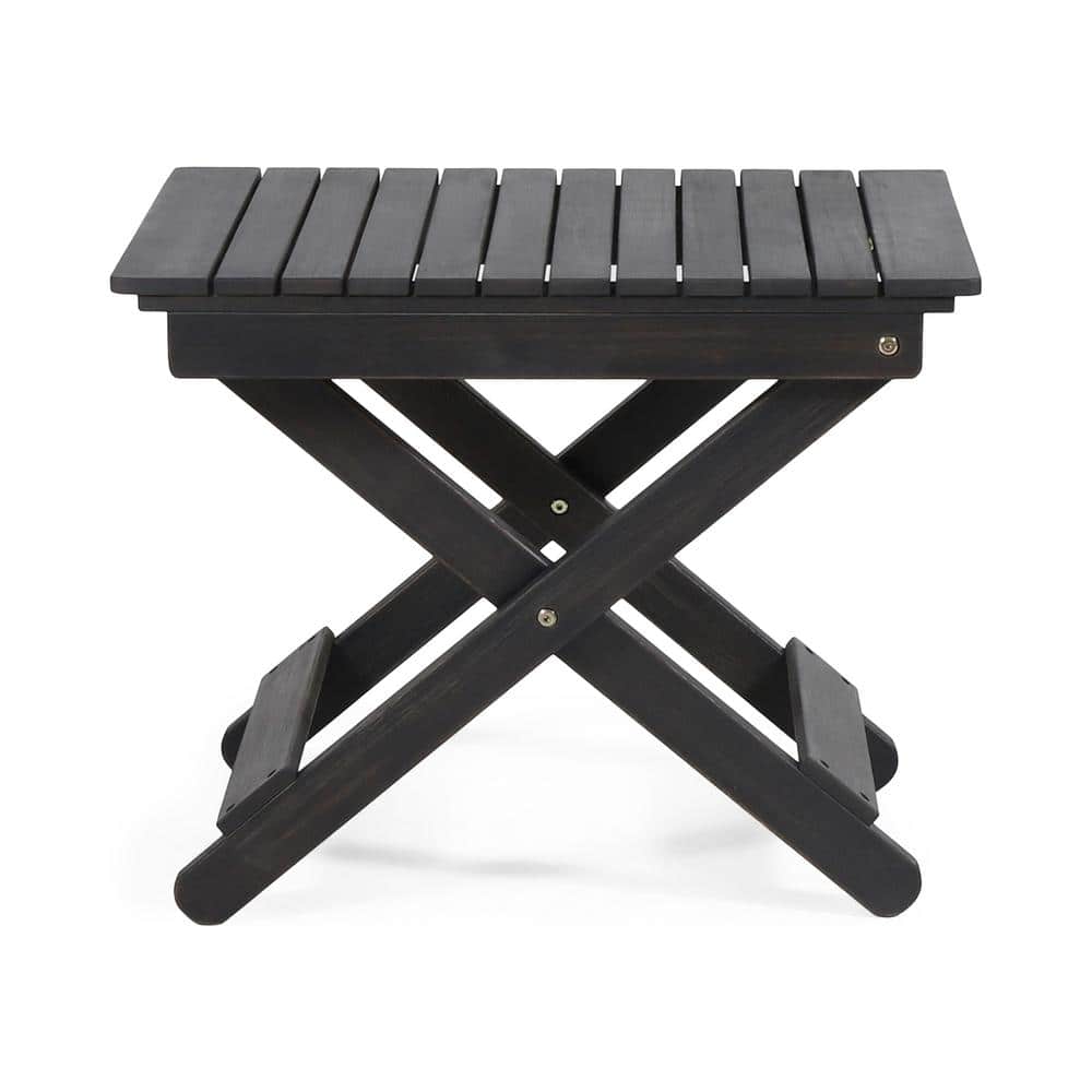 Dark Gray Folding Acacia Wood Outdoor Side Table for Patio Poolside, Backya