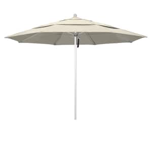 11 ft. Silver Aluminum Commercial Market Patio Umbrella with Fiberglass Ribs and Pulley Lift in Antique Beige Olefin