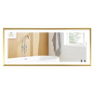 88 in. W x 38 in. H Medium Rectangular Metal Framed Wall Bathroom Vanity Mirror in Gold, Anti-Fog, Dimmable
