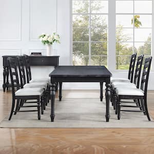 Odessa 7-Piece Black Top Wood Dining Set with 6-Upholstered Chairs