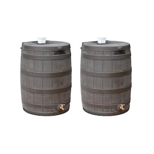 Rain Wizard 50 Gal. Water Collection Barrel Drum, Oak (2-Pack)