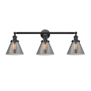 Cone 32 in. 3-Light Oil Rubbed Bronze Vanity Light with Plated Smoke Glass Shade