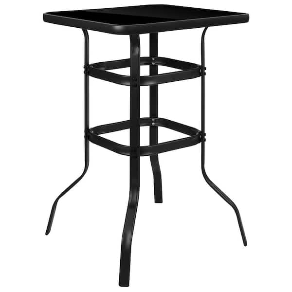 Carnegy Avenue 27.5 in. Black Tempered Glass Bar Height Square Metal Patio Bar Table