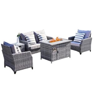 Julley Grey Frame 5-Piece Wicker Patio Conversation Set with Grey Cushions