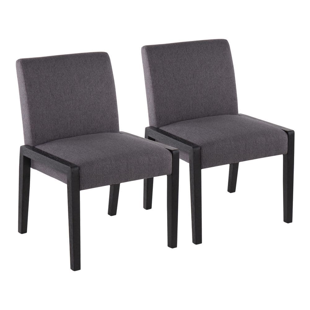 Lumisource Carmen Grey Fabric and Black Wood Side Dining Chair (Set of 2), Grey Fabric & Black Wood