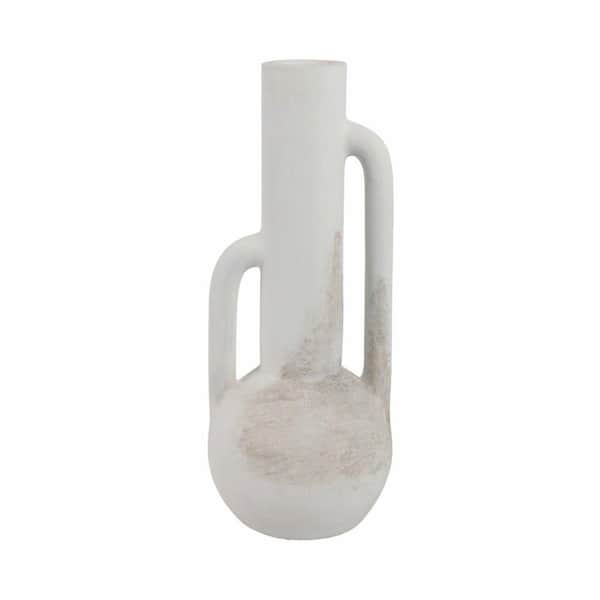 19 in. White Terra Cotta Amphora Eared Bottle Decorative Vase