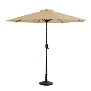 Riviera 9 ft. Outdoor Market Umbrella with Decorative Round Resin Base in Beige