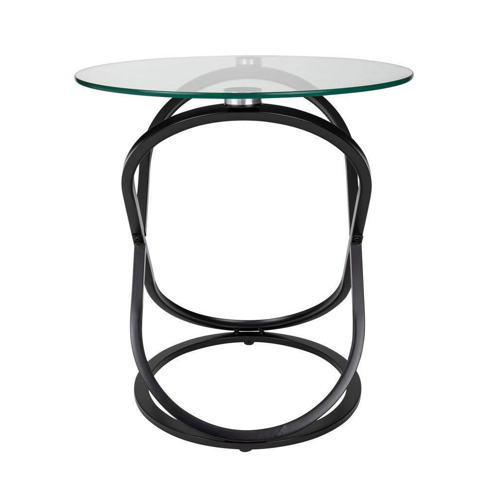 29" Round Black Metal and Glass End Table