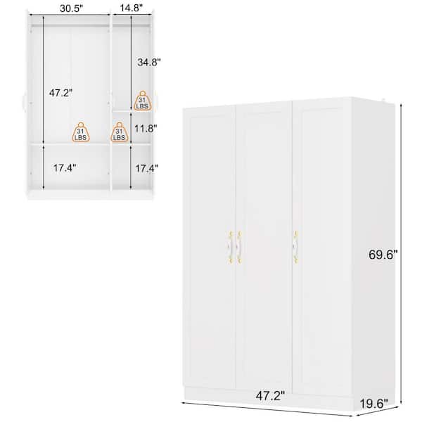 FUFU&GAGA 1-Piece White Wood 47.2 in. W Queen Bedroom Armoire Set