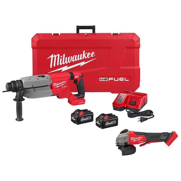 M18 FUEL ONE-KEY 18V Lith-Ion Brushless Cordless 1-1/4 in. SDS-Plus Rotary Hammer Kit w/(2) 6.0 Ah Batteries & Grinder