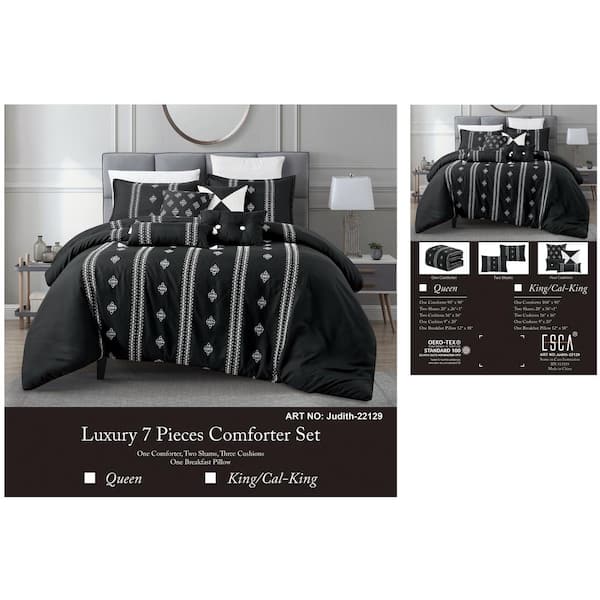 7 Piece Queen Luxury Dark Gray microfiber Oversized Bedroom Comforter Sets