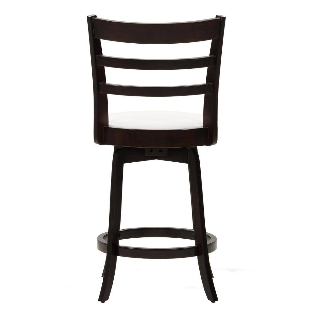 Espresso Wood Swivel Bar Stool with White Leatherette Seat