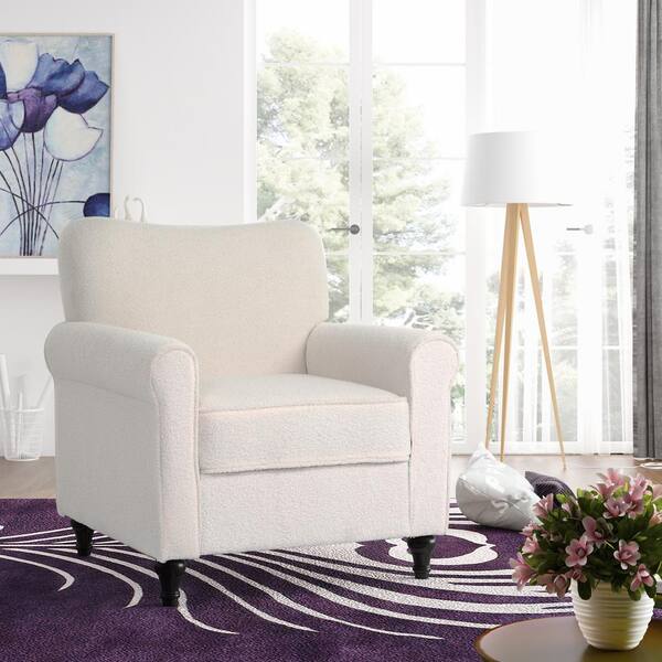Seafuloy 33.1 in. H White Polyester Accent Chair Round Arms with Solid Wood Legs and Upholstered